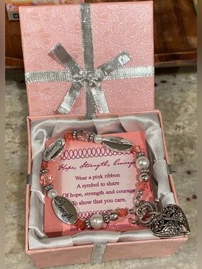 Breast Cancer Awareness Pink Beaded Bracelet with Heart Charm